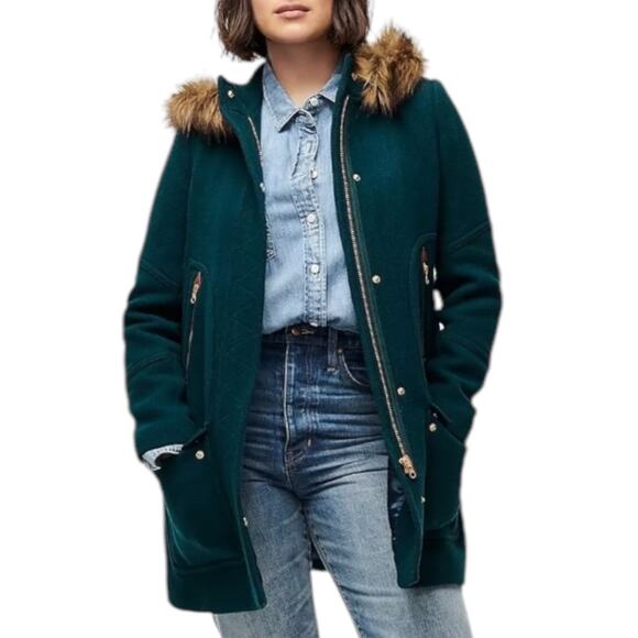 J. Crew Chateau Parka Coat Stadium Cloth Wool Midnight Green Size 4 - Picture 2 of 11